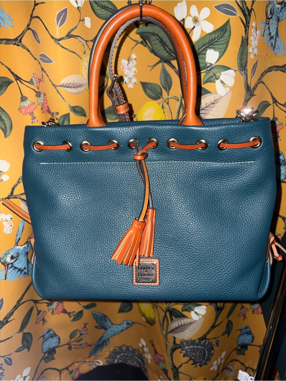 Dooney And Bourke Teal Pebble Grain Tassel Tote